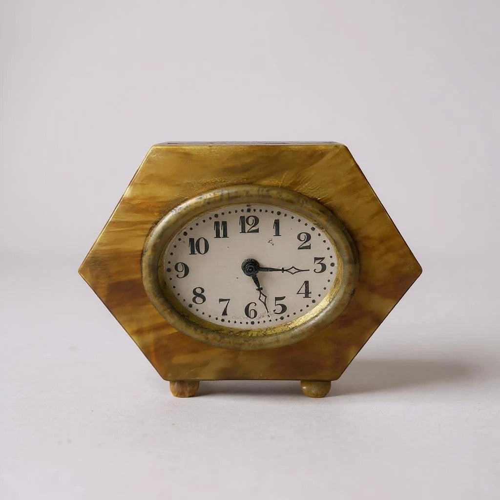 Vintage Art Deco Bakelite Tortoiseshell Octagonal Clock