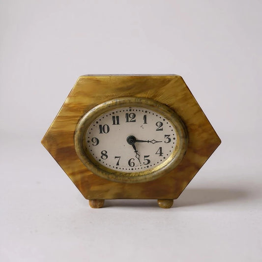 Vintage Art Deco Bakelite Tortoiseshell Octagonal Clock