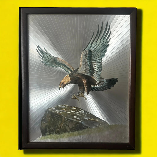 Vintage 1970s Eagle Foil Framed Art