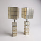 Pair of Mid Century Modern Glass Cube & Chrome Table Lamps