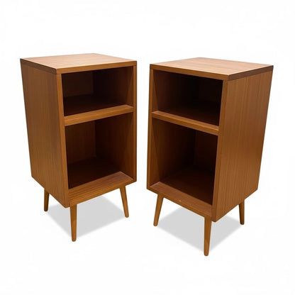Mid Century Teak Bedside | Compact Nightstands with Open Shelf Storage