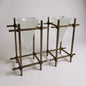 Pair of French Brass & Frosted Glass Candle Holders – Mid Century Modern Geometric Votive Stands