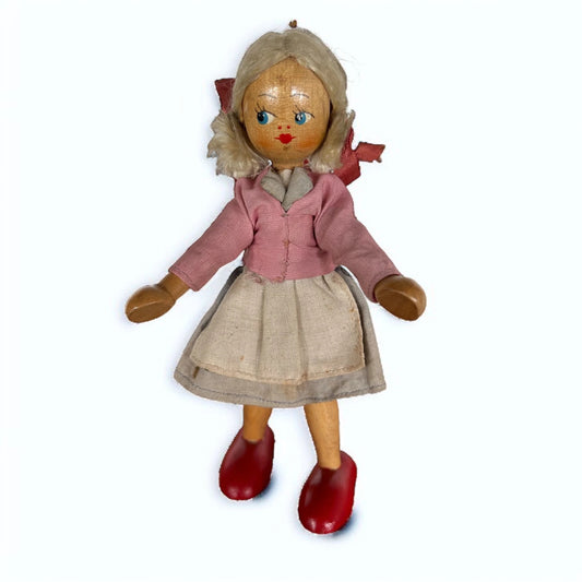 Mid Century Modern Carved Wood Polish Peg Doll