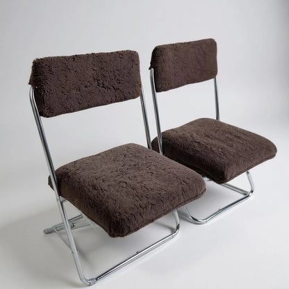 Mid Century Modern Pair of Chocolate Brown and Chrome Space Age Folding Chairs