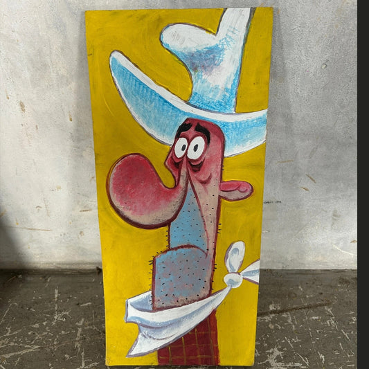 Pop Art Cowboy Painting | Vintage Cartoon Style Surrealist Artwork