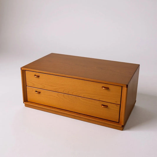 Vintage German Low Chest of Drawers – Mid Century Modern Teak Veneer 2-Drawer Cabinet