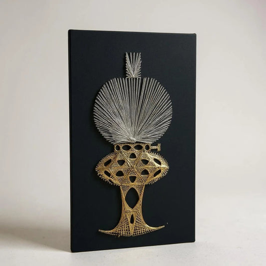 Mid Century Modern Black and Gold Oil Lamp String Artwork