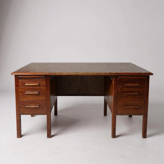 Vintage 1940s Abbess Oak Teacher’s Desk – Double Pedestal School Desk
