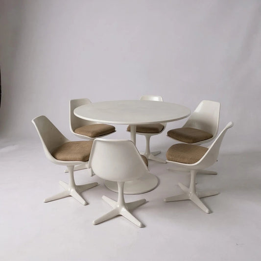 Maurice Burke for Arkana Tulip Dining Set – Round Table & 6 Chairs, Mid-Century Modern