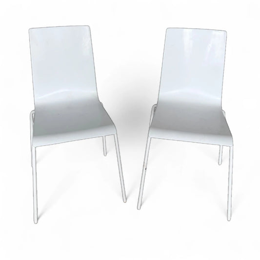 Pair of Italian White Plastic Dining Chairs | Minimal Modern Design