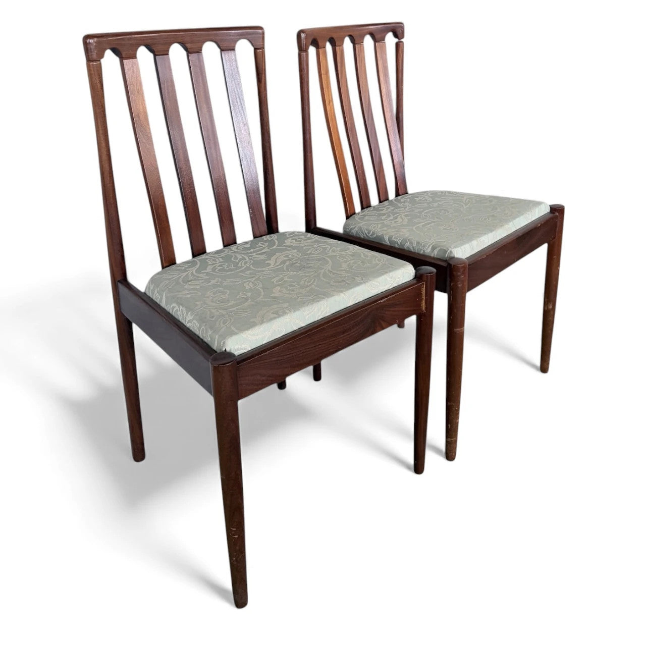 Mid Century Teak Chairs – Vintage Upholstered Dining Room Chairs with Slim Tapered Legs