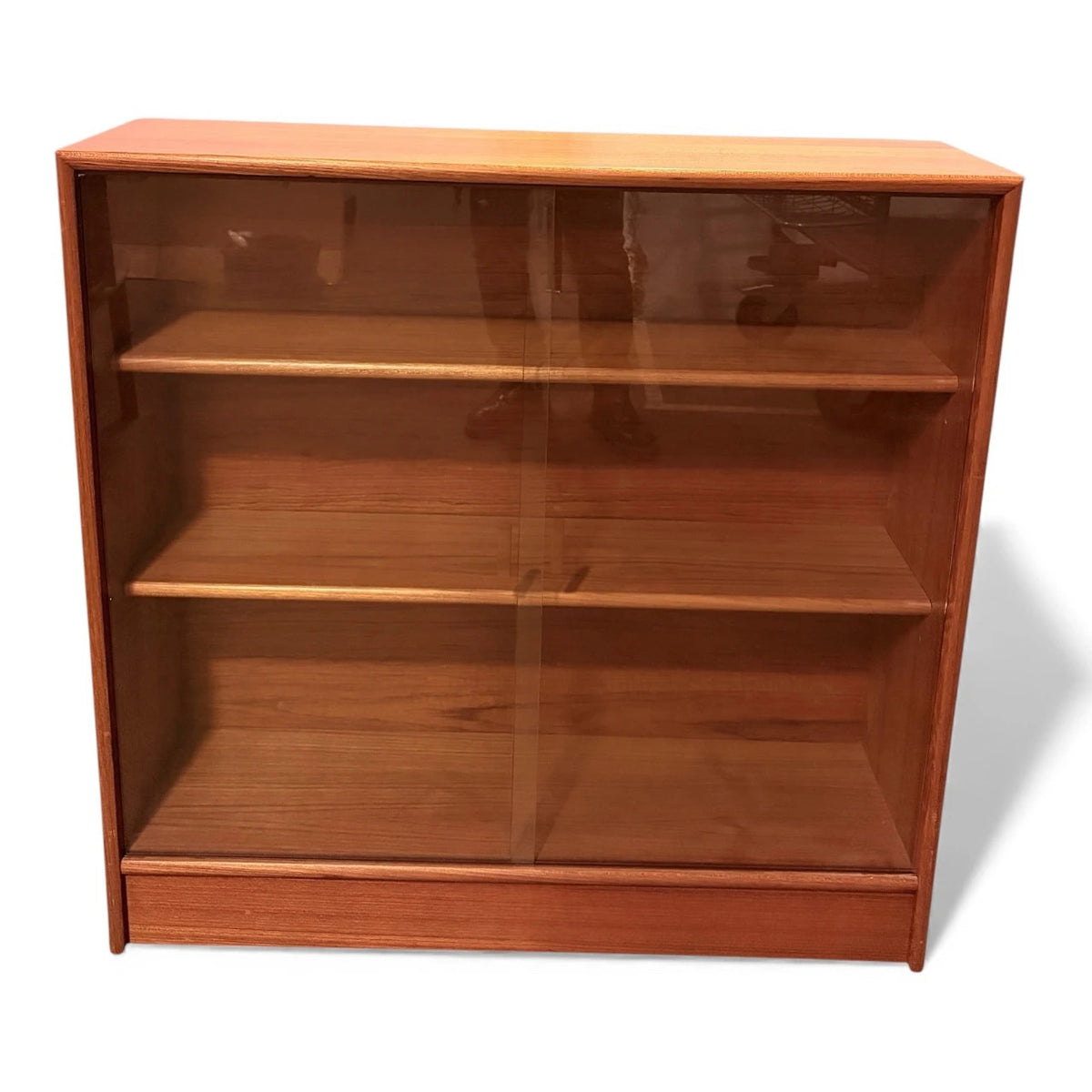 Mid Century Bookcase - Teak Sliding Glass Doors | Vintage Display Cabinet
