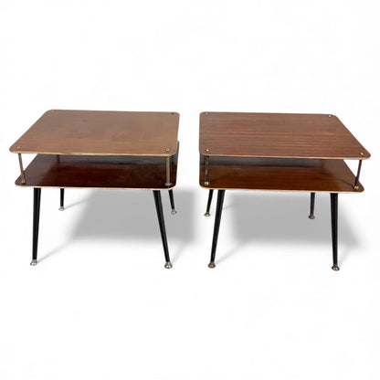 Mid-Century Bedside Tables – Atomic Style Two-Tier Nightstands with Walnut Finish