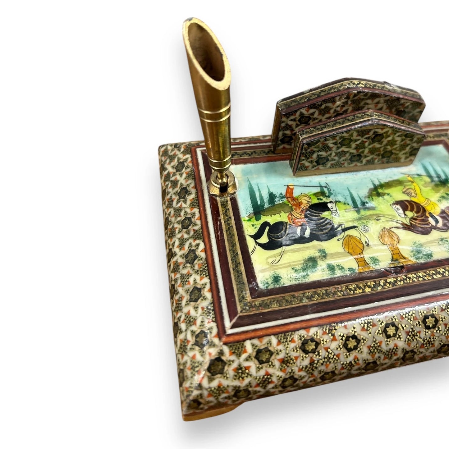 Vintage 1960s Persian Khatam Mosaic Letter Rack