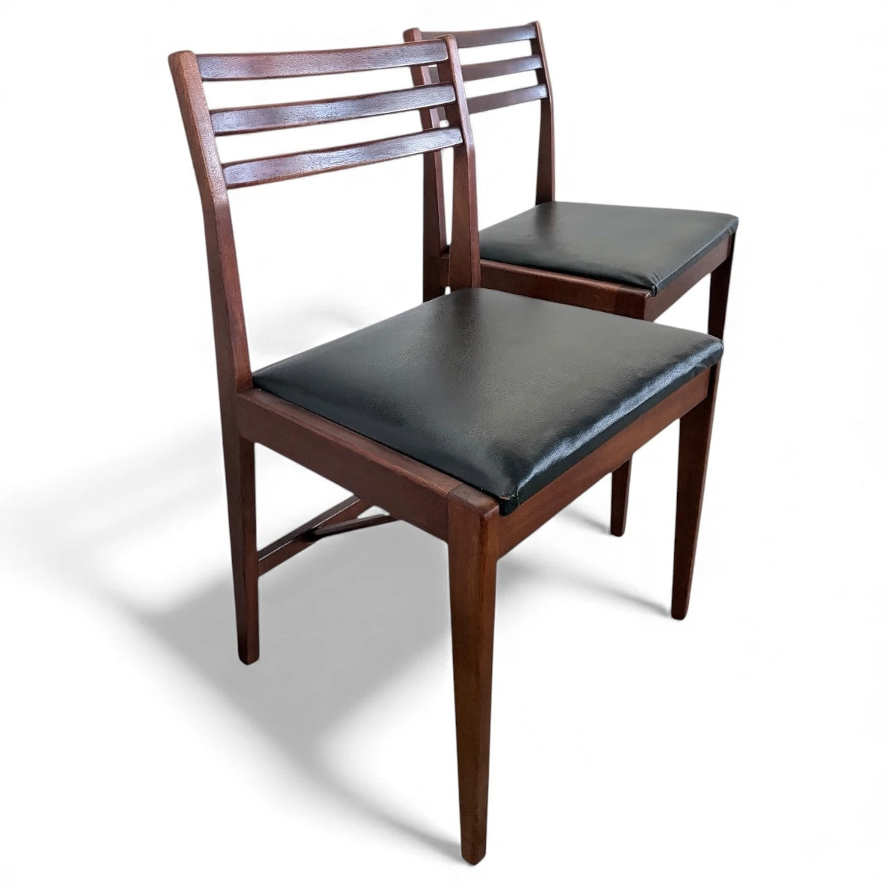 Danish Rosewood Dining Chairs – Pair of Scandinavian Modern Slatted Back Seating