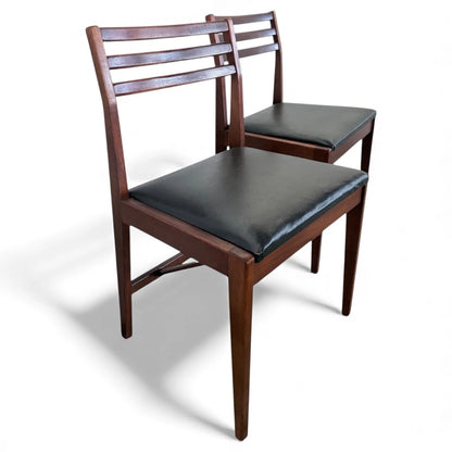 Danish Rosewood Dining Chairs – Pair of Scandinavian Modern Slatted Back Seating