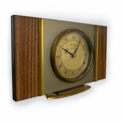 Mid Century Metamec Teak and Brass Mantle Clock