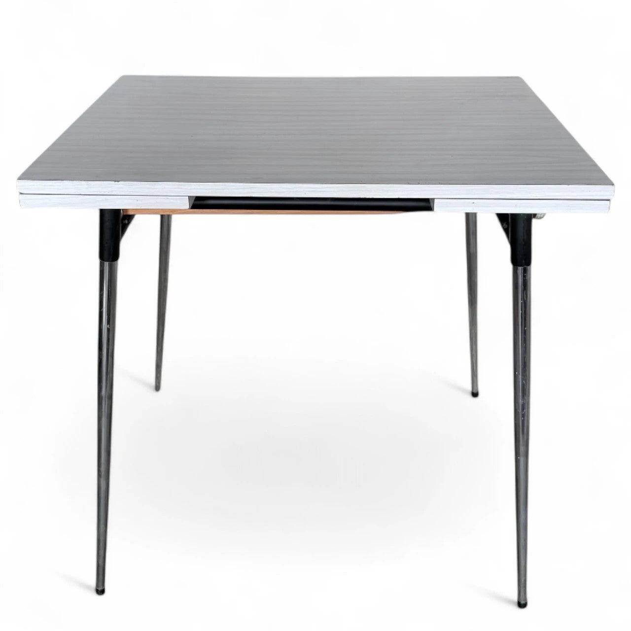Mid-Century Formica Draw-Leaf Dining Table | Retro Kitchen Table with Chrome Legs