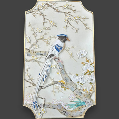 Vintage 1980s Floral Birds Wall Plaques