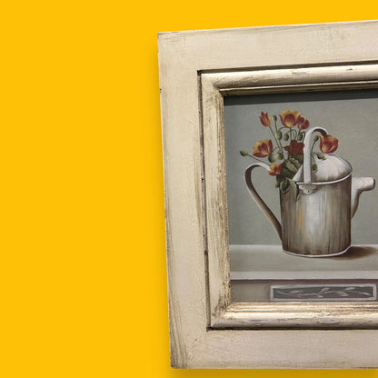 Vintage 1950s Watering Can Oil Painting