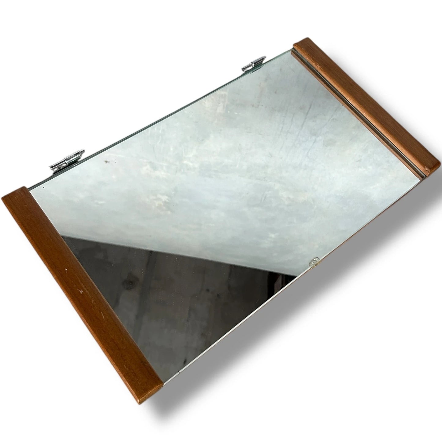 Mid Century Nathan Handled Teak Mirror – Vintage Rectangular Dressing Mirror