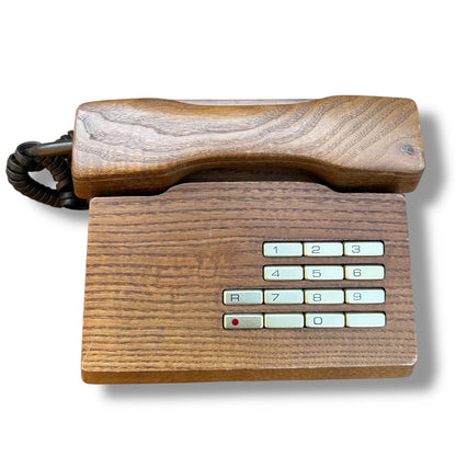 Mid Century Modern Elm Wood Push Button Telephone by Gfeller Trub
