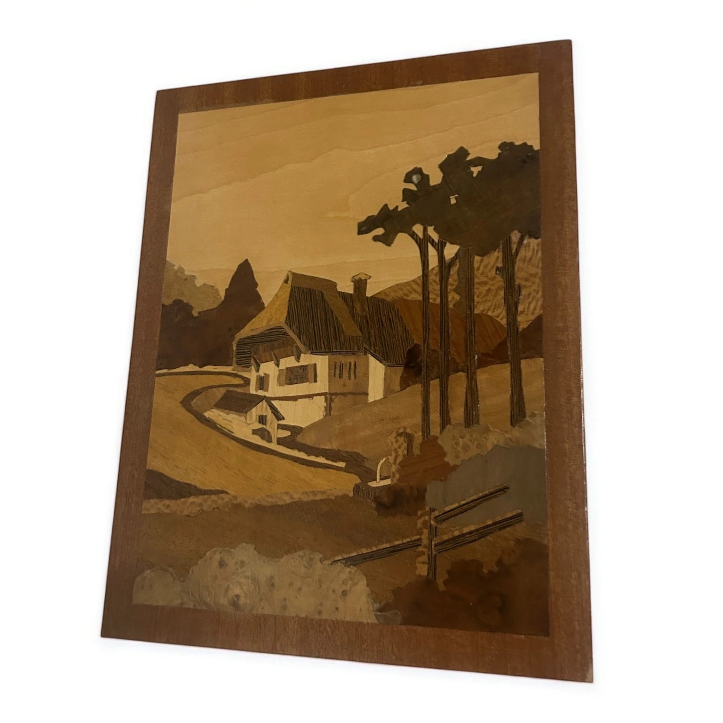 Mid Century Teak Wood Marquetry Picture