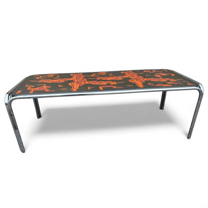 Roger Capron 1960s Brutalist Ceramic and Chrome Coffee Table Mid Century Modern French Design