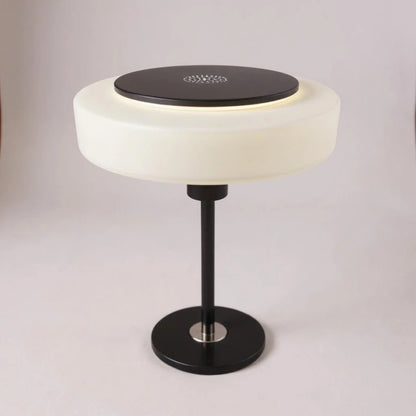 Mid Century Danish Mushroom Table Lamp | Chrome/Black Base & White Glass Shade