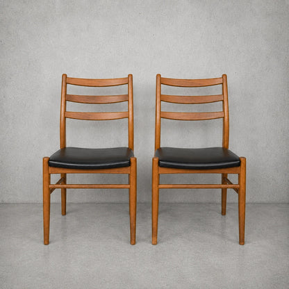 Mid Century Teak & Beech Ladder Back Dining Chairs – Pair