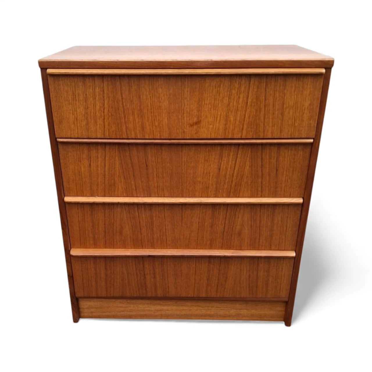 Mid-Century Teak Chest | Vintage Four Drawer Dresser With Solid Wood Handles