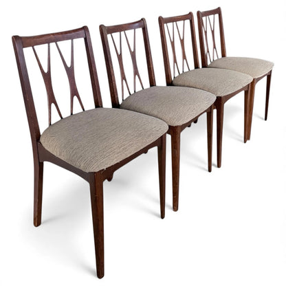 Mid Century Dining Chairs | Four Teak Vintage Wooden Seats With Cross Splat Backrest