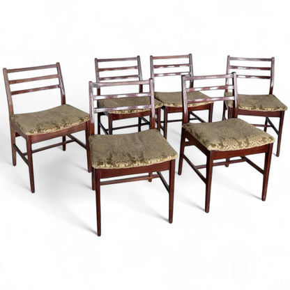 Set of Six Ladder Back Dining Chairs | Vintage 1960s | Patterned Fabric Upholstery