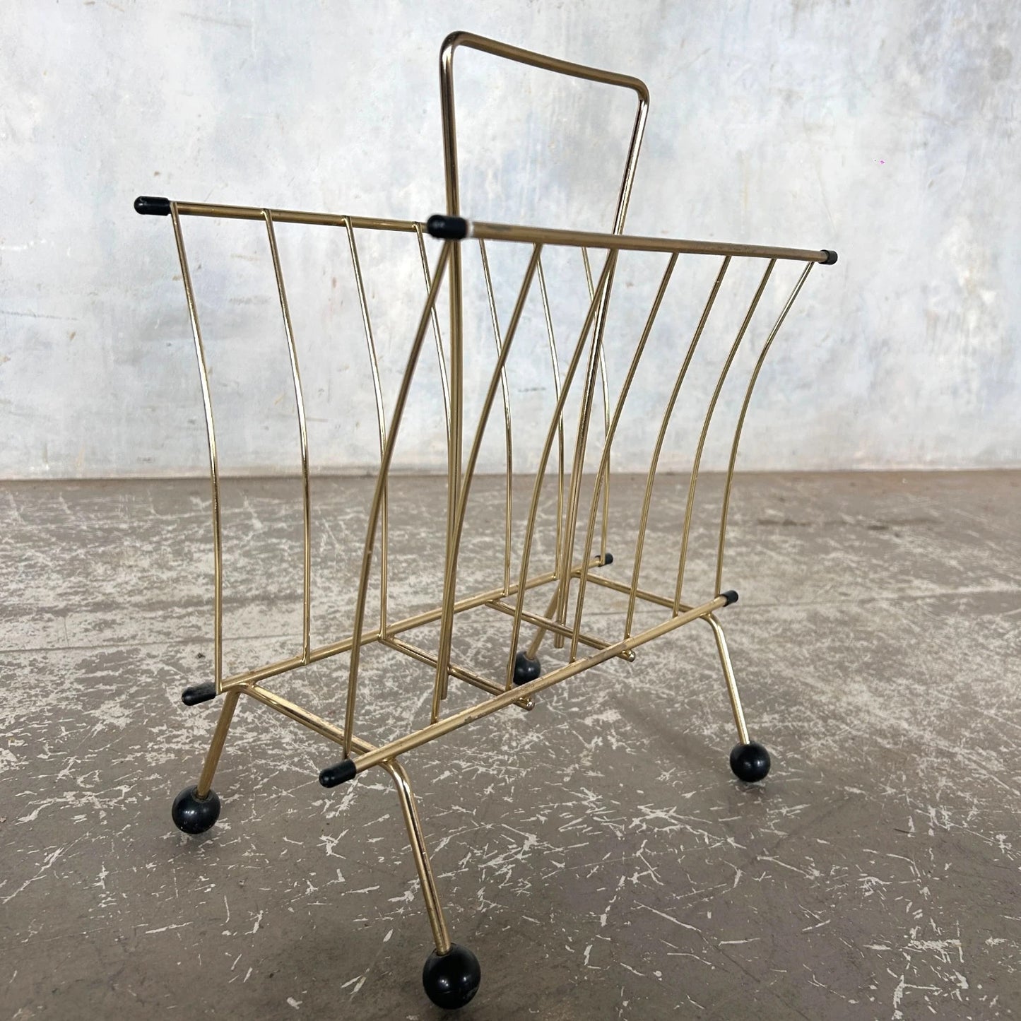 Mid Century Brass Atomic Magazine Rack