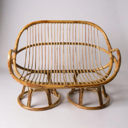 Vintage Rattan Loveseat Sofa – Mid Century Boho Wicker 2 Seater