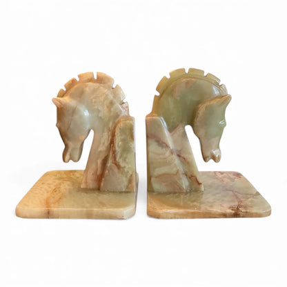 Onyx Horse Bookends – Vintage Marble Stone Sculptures, 1970s