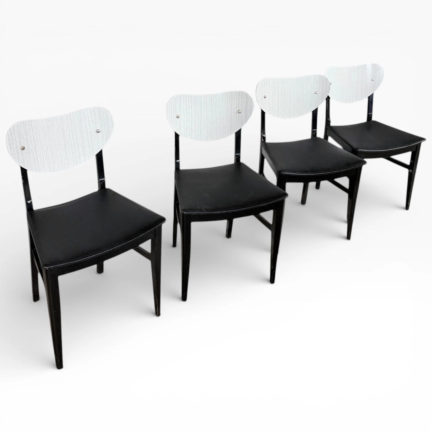 Mid-Century Dining Chairs | Set of Four Vintage White Formica & Black Vinyl Seats