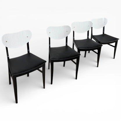 Mid-Century Dining Chairs | Set of Four Vintage White Formica & Black Vinyl Seats