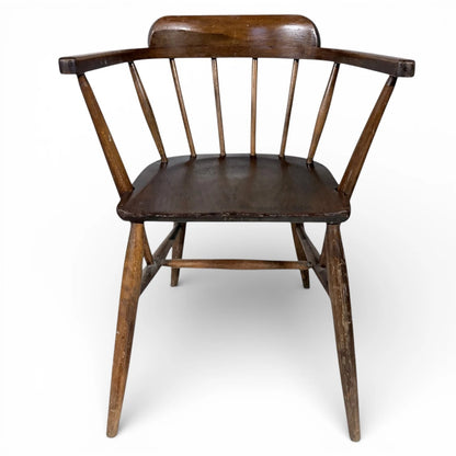 Vintage Oak Captain Chair - Classic Bentwood Dining Chair With Spindle Back Design