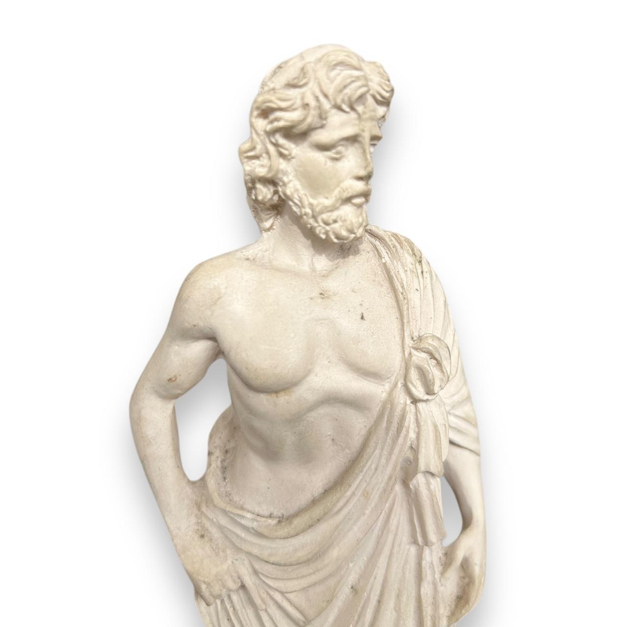 Vintage Art Sculpture Alabaster Statue Greek God of Medicine Asclepius Figure