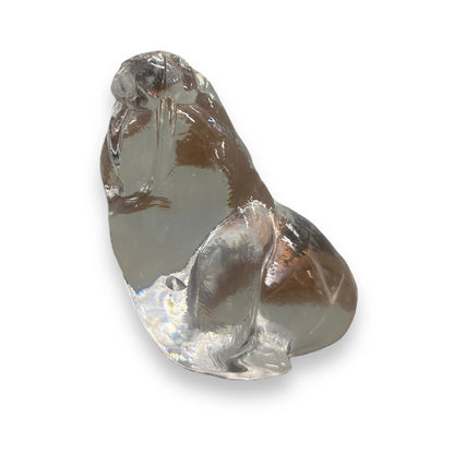 Vintage 1970s Glass Walrus Paperweight