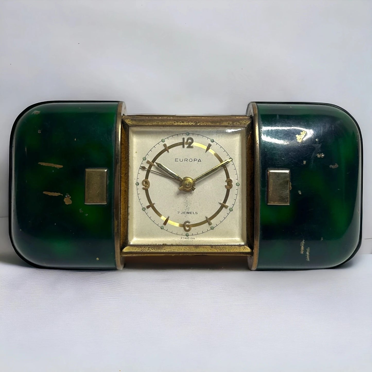 Vintage 1960s Europa Emerald Green Travel Alarm Clock