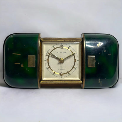 Vintage 1960s Europa Emerald Green Travel Alarm Clock