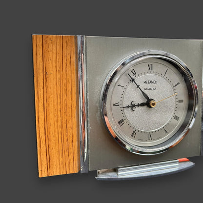 Mid Century Metamec Teak and Brass Mantle Clock