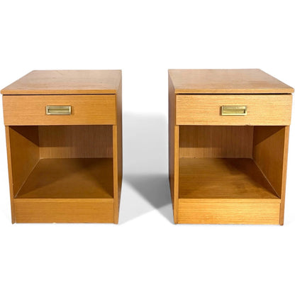 Teak Bedside Cabinets | Mid-Century Nightstands With Brass Handle & Open Storage
