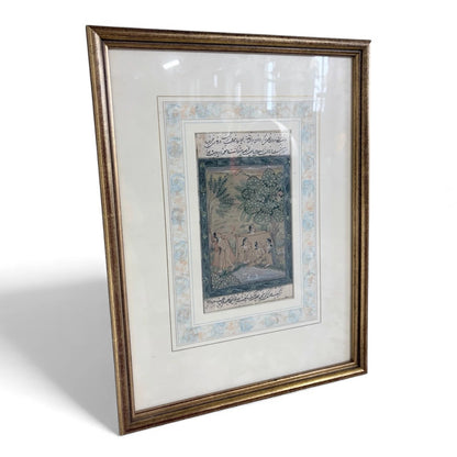 Framed Islamic Manuscript Painting – Persian Miniature Art with Calligraphy