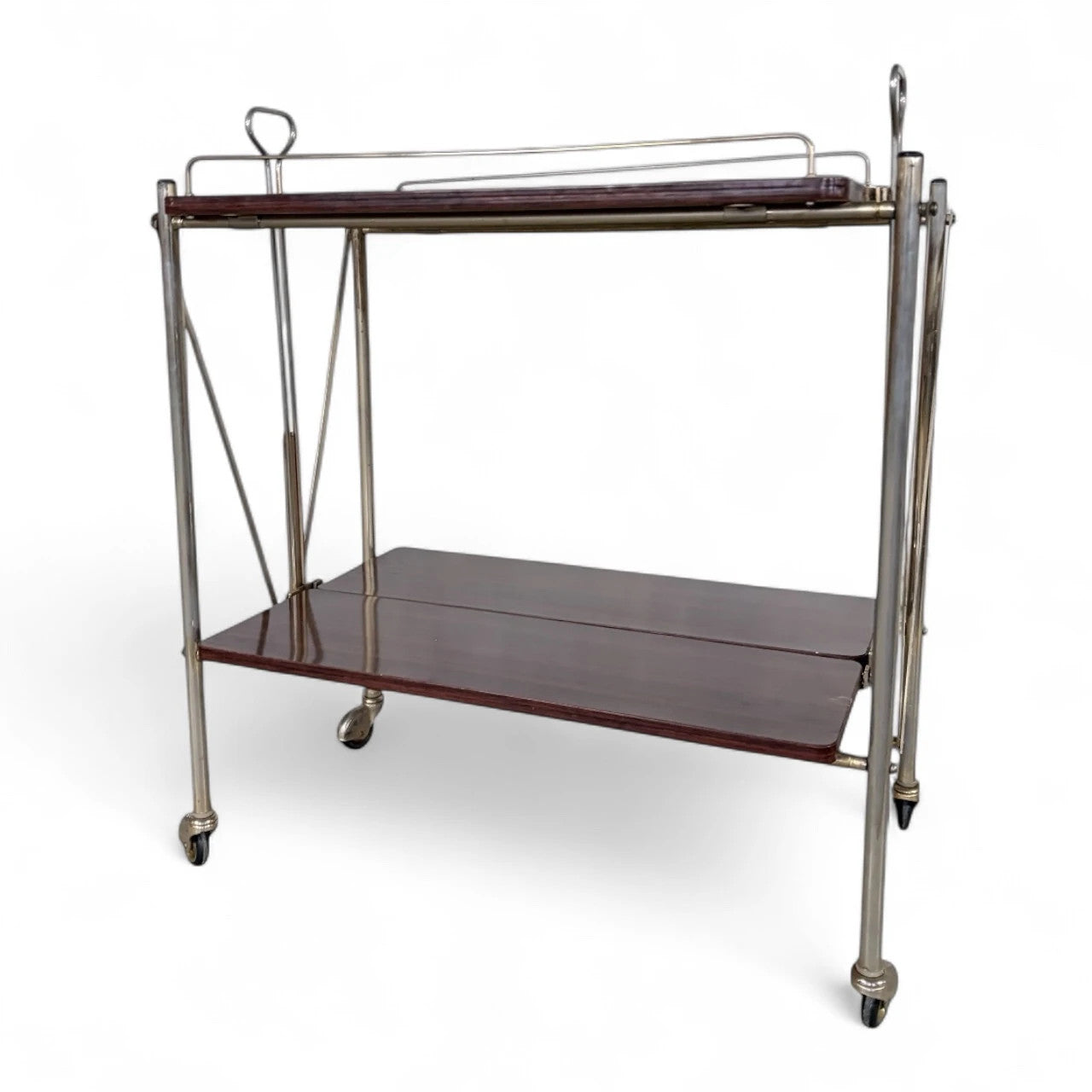 Danish Mid-Century Folding Trolley | Rosewood & Chrome Bar Cart