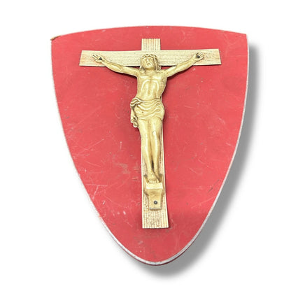 Vintage 1950s Carved Jesus Shield Crucifix