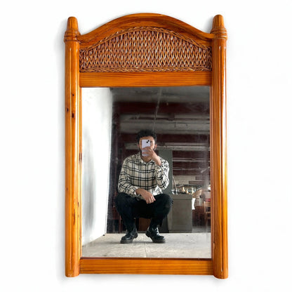 Mid Century Large Bamboo and Pine Mirror