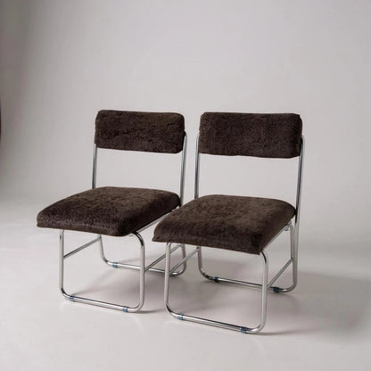 Mid Century Modern Pair of Chocolate Brown and Chrome Space Age Folding Chairs